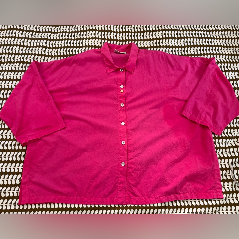 Eleven Stitch Design Big Shirt in Bright Pink, XL Oversized Tunic Button in EUC